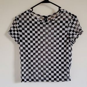 Checkered mesh crop top